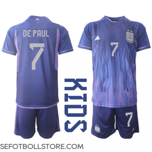 Argentina Rodrigo de Paul #7 Replika babykläder Bortaställ Barn VM 2022 Kortärmad (+ korta byxor)